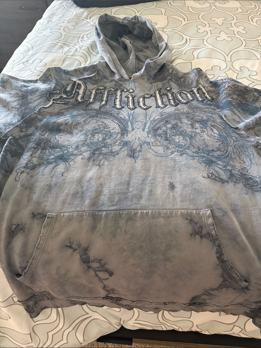 Affliction Gray Hoodie with Blue Graphic Logo